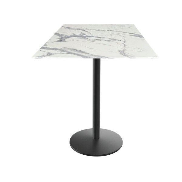 42 Tall OD214 Black Table Base w22 Dia foot and 32x32 Square White Marble Top, IndoorOutdoor